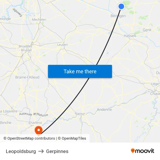 Leopoldsburg to Gerpinnes map