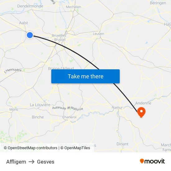 Affligem to Gesves map