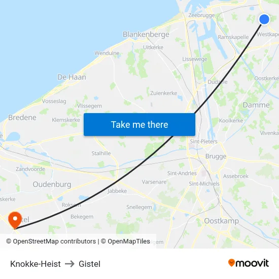 Knokke-Heist to Gistel map