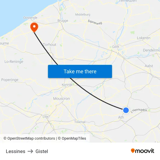 Lessines to Gistel map