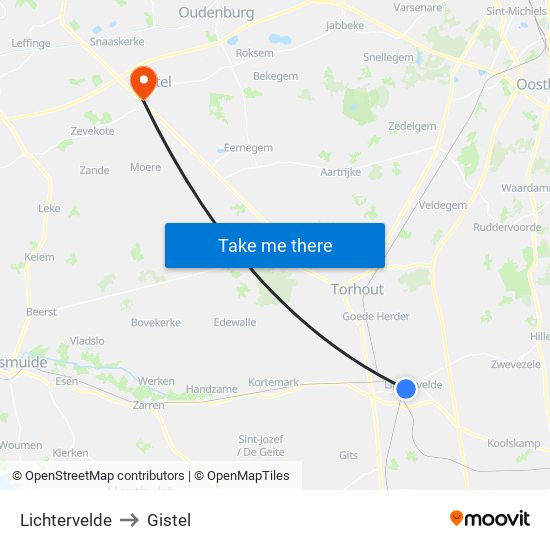 Lichtervelde to Gistel map