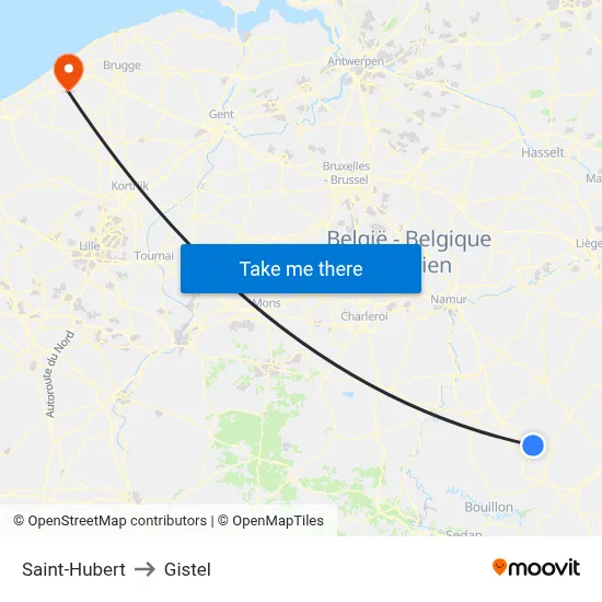 Saint-Hubert to Gistel map