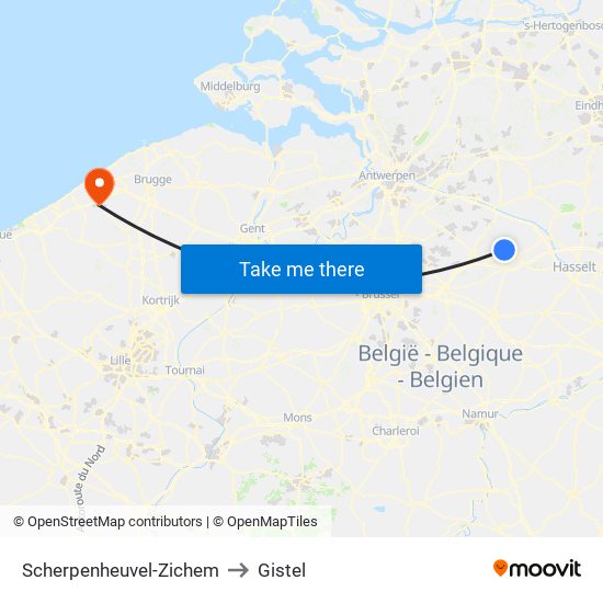 Scherpenheuvel-Zichem to Gistel map