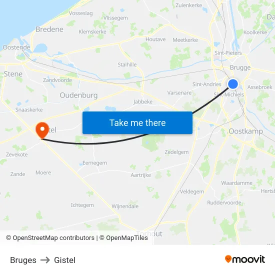 Bruges to Gistel map