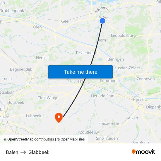 Balen to Glabbeek map