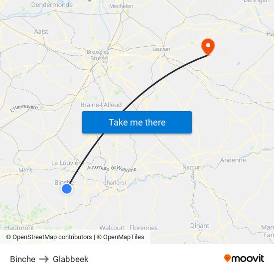 Binche to Glabbeek map