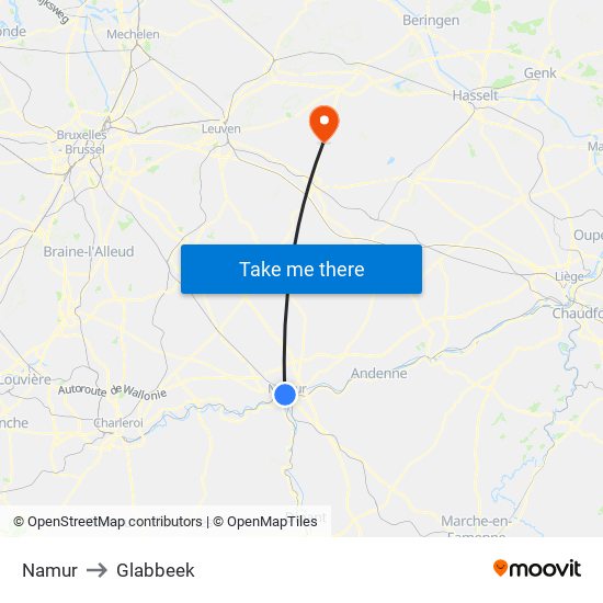 Namur to Glabbeek map