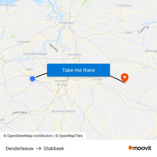 Denderleeuw to Glabbeek map