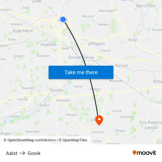 Aalst to Gooik map