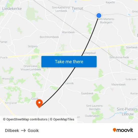 Dilbeek to Gooik map