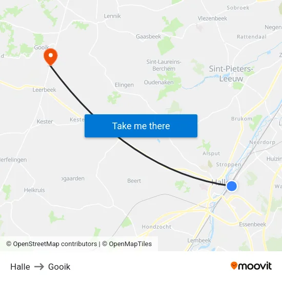 Halle to Gooik map