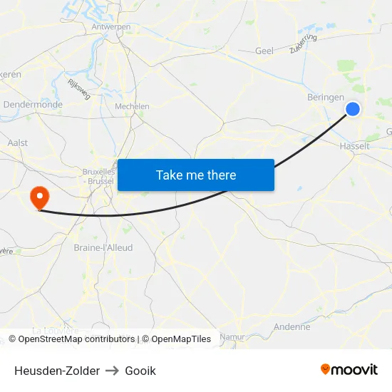 Heusden-Zolder to Gooik map