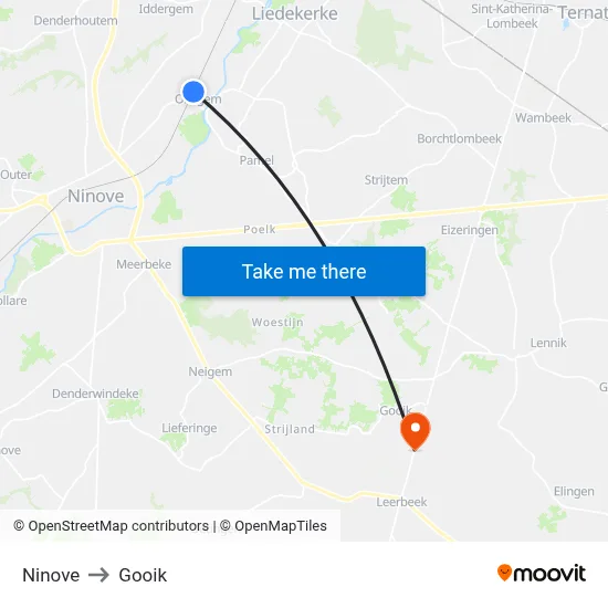 Ninove to Gooik map