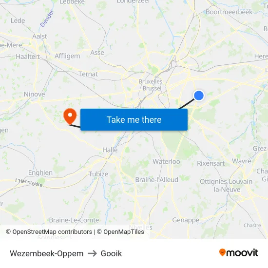 Wezembeek-Oppem to Gooik map