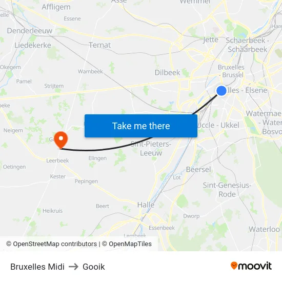 Bruxelles Midi to Gooik map