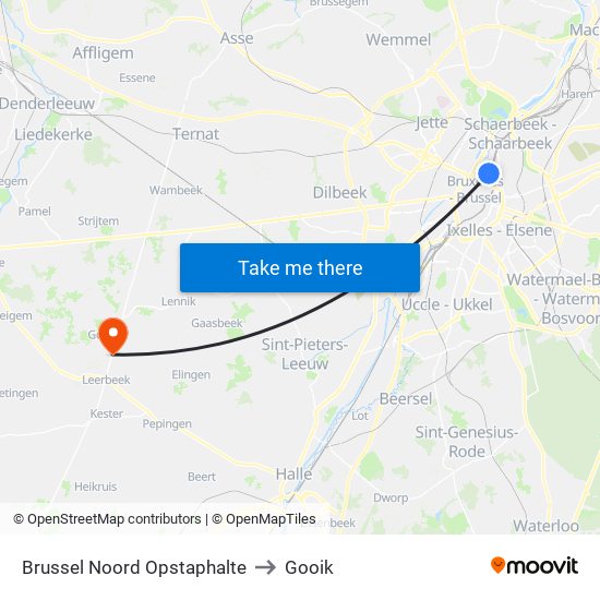 Brussel Noord Opstaphalte to Gooik map