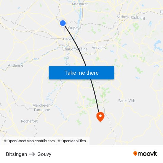 Bitsingen to Gouvy map