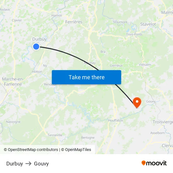 Durbuy to Gouvy map