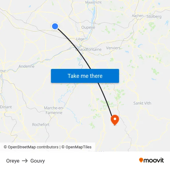 Oreye to Gouvy map