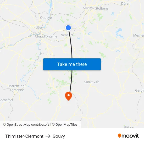 Thimister-Clermont to Gouvy map