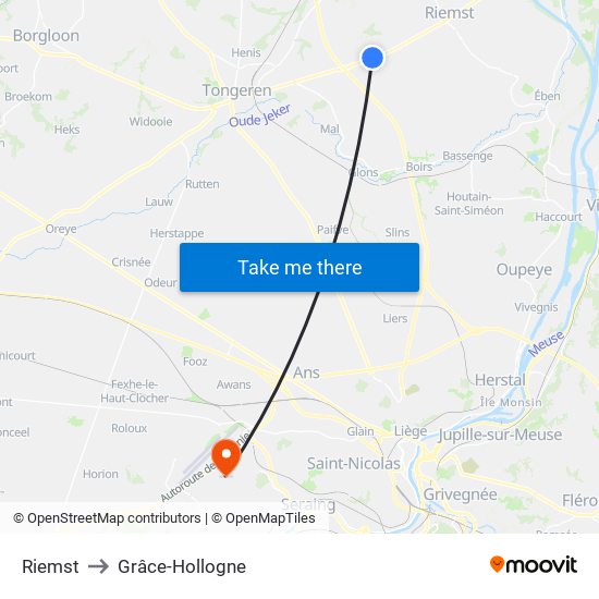Riemst to Grâce-Hollogne map