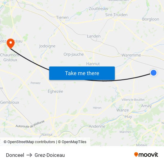Donceel to Grez-Doiceau map