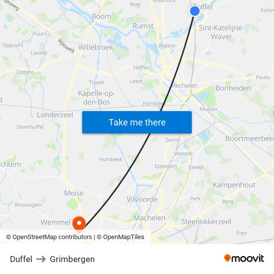 Duffel to Grimbergen map