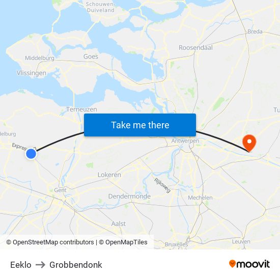 Eeklo to Grobbendonk map