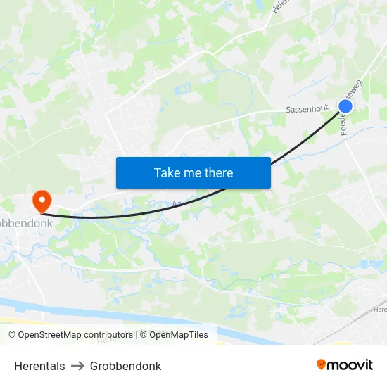 Herentals to Grobbendonk map