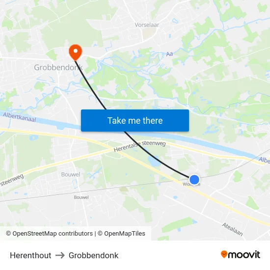 Herenthout to Grobbendonk map