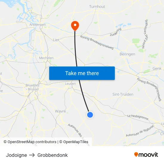 Jodoigne to Grobbendonk map