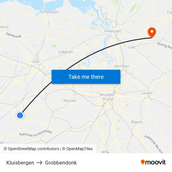 Kluisbergen to Grobbendonk map