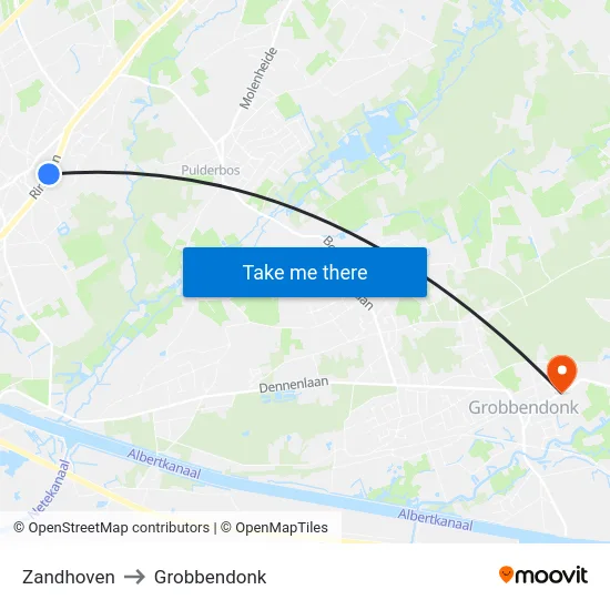 Zandhoven to Grobbendonk map