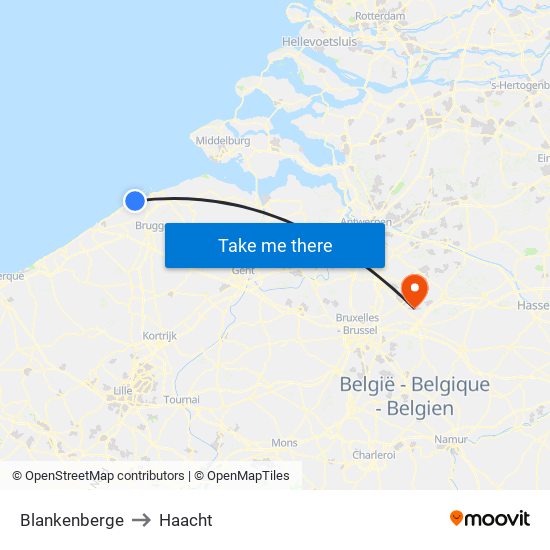 Blankenberge to Haacht map