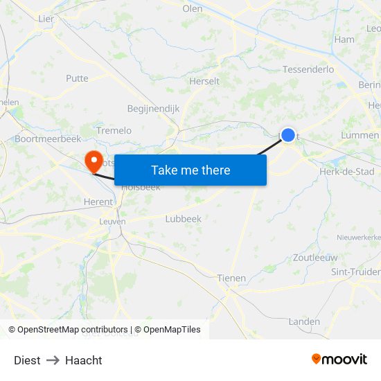Diest to Haacht map