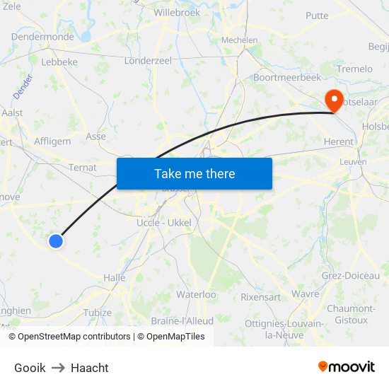 Gooik to Haacht map