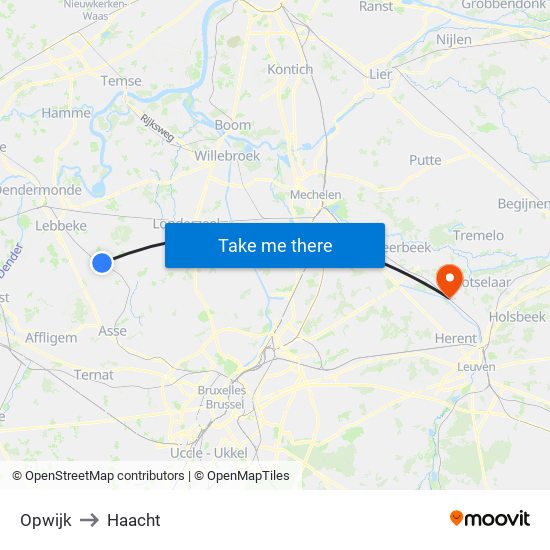 Opwijk to Haacht map