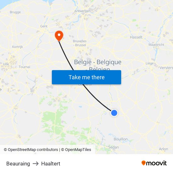 Beauraing to Haaltert map