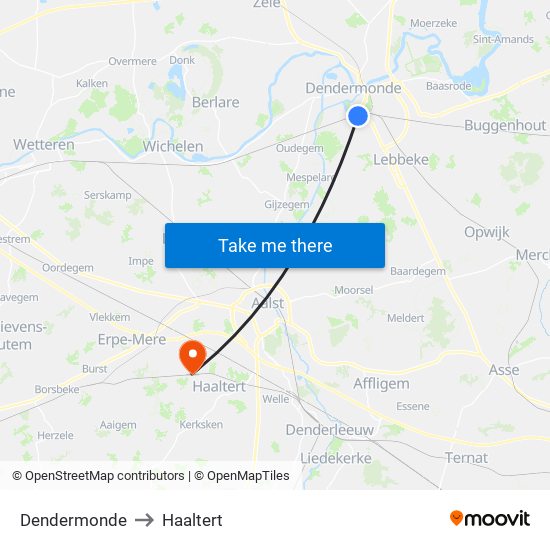 Dendermonde to Haaltert map