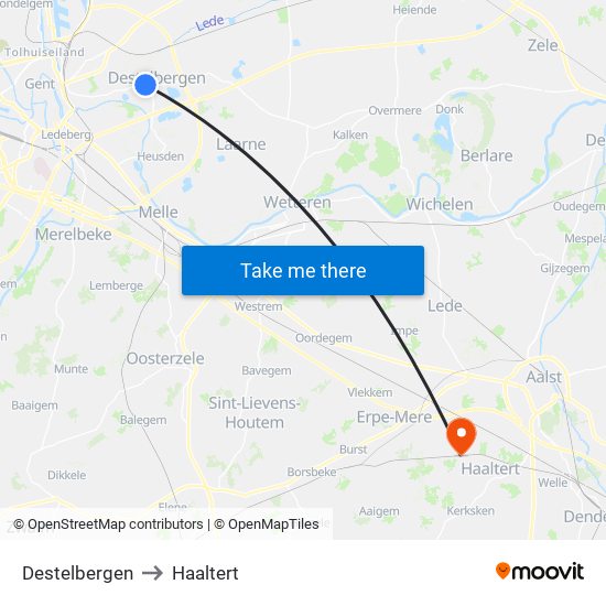 Destelbergen to Haaltert map