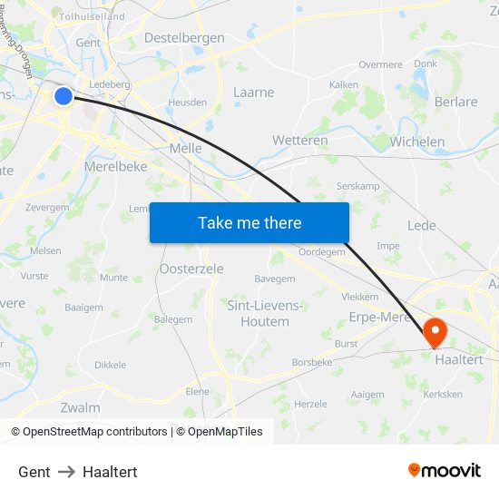 Gent to Haaltert map