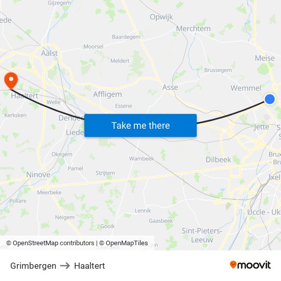 Grimbergen to Haaltert map