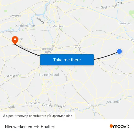 Nieuwerkerken to Haaltert map