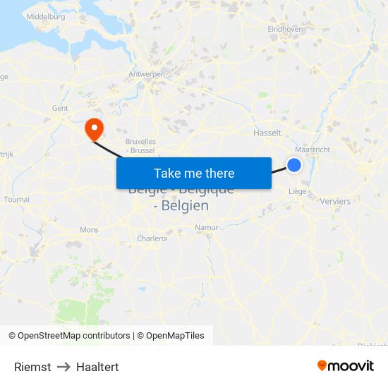 Riemst to Haaltert map