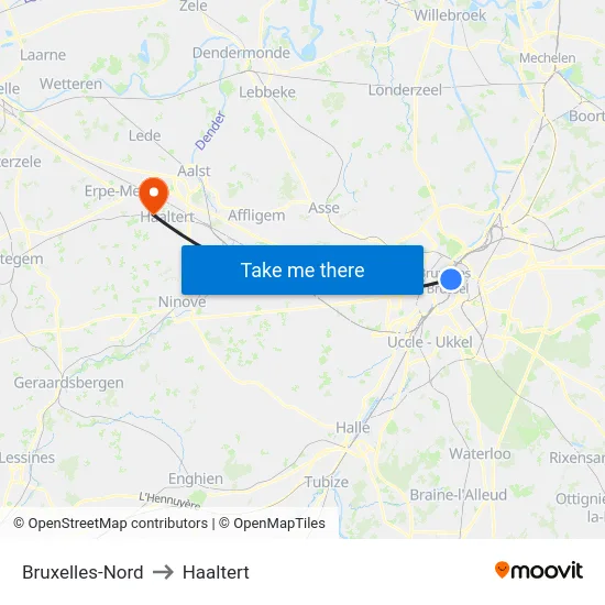 Bruxelles-Nord to Haaltert map