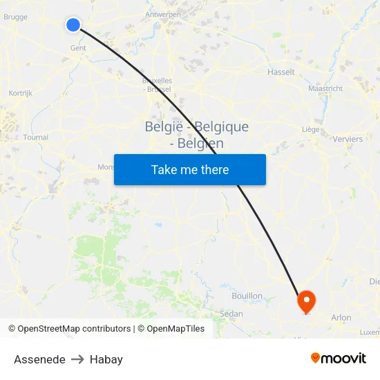 Assenede to Habay map