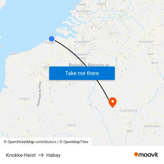 Knokke-Heist to Habay map