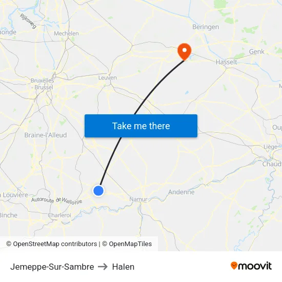 Jemeppe-Sur-Sambre to Halen map