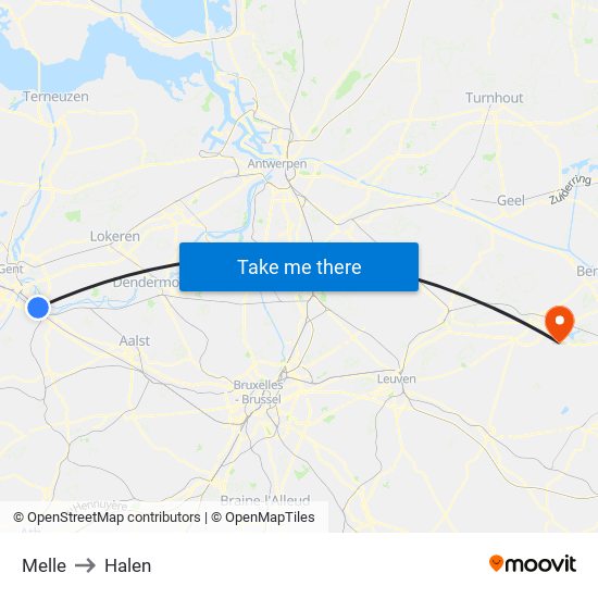 Melle to Halen map