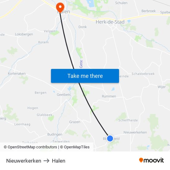 Nieuwerkerken to Halen map